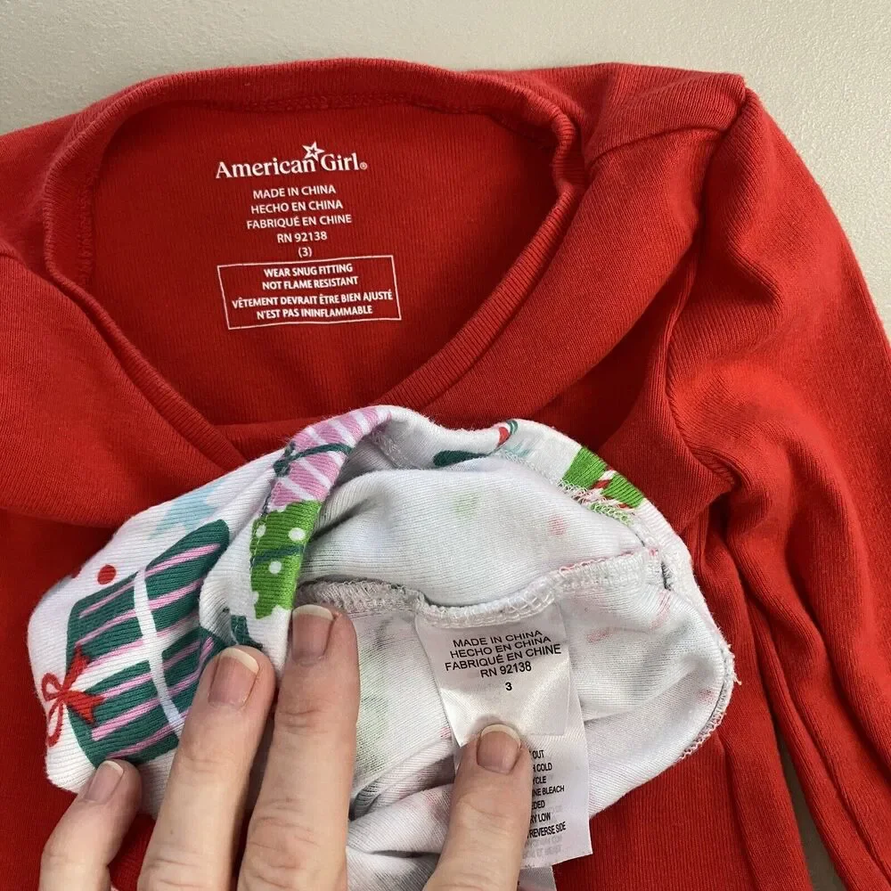 American Girl Pajama Set Girls Size 3 My Holiday Wishlist Red Christmas Holiday‎